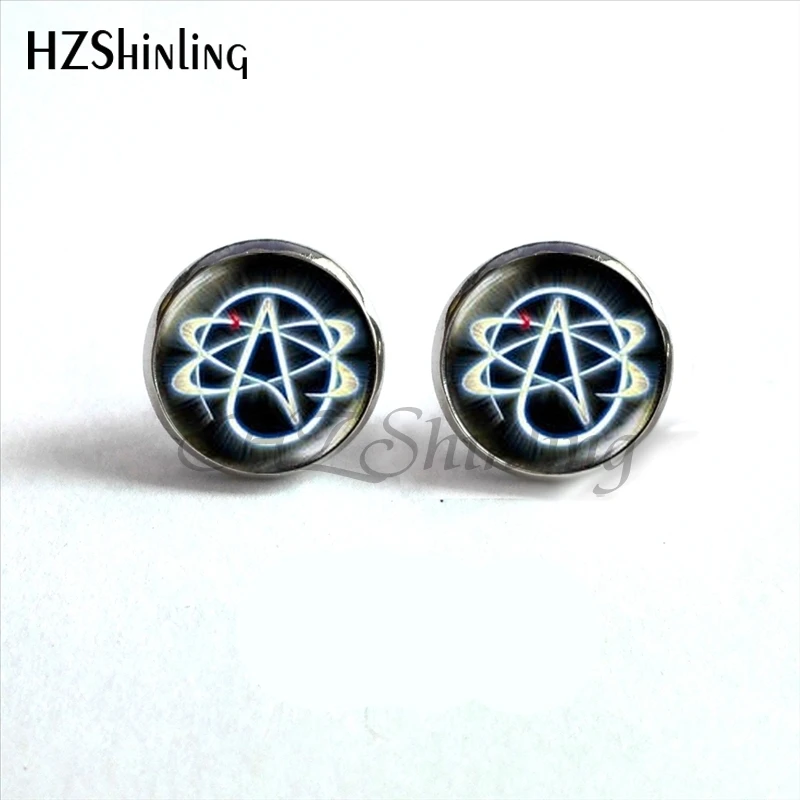 2018 New Arrival Atheist Symbol Stud Earrings Atom Ear No Religion Earring Gift for Atheist Glass Photo Stud Earrings