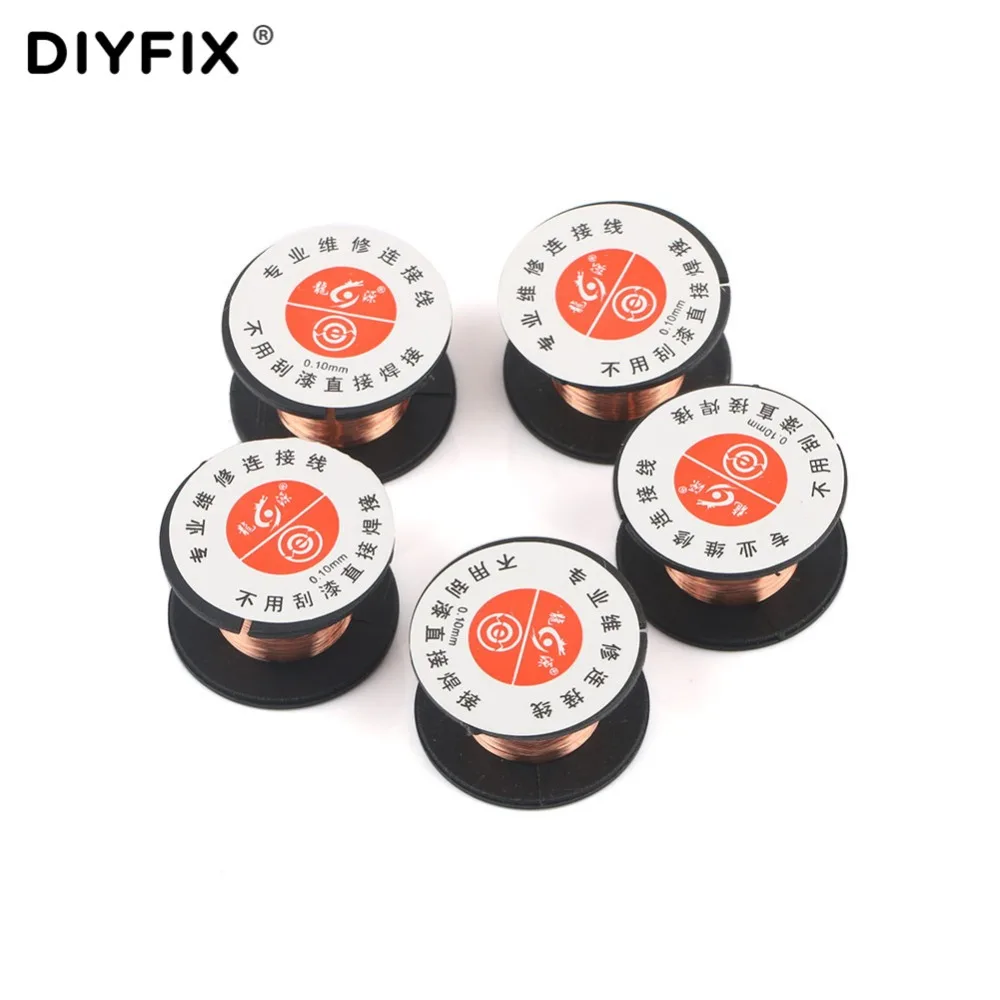 DIYFIX 5Pcs 0.1mm PCB Link Wire Soldering Wire Copper Jump Line for iPhone CellPhone Chip Welding Maintenance Repair Tools Set