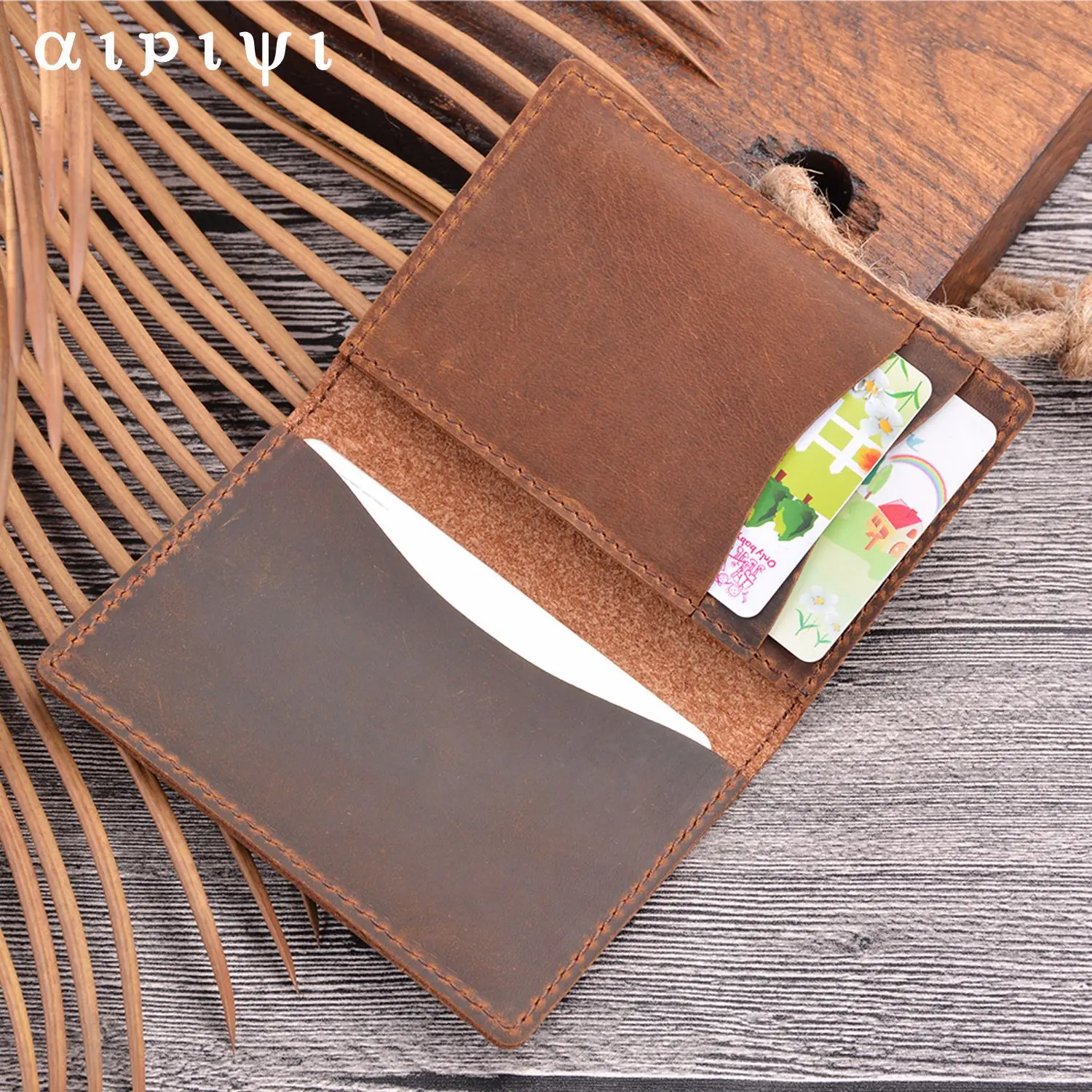 

Top Cow Leather Card Holder Men Vintage Minimalist Wallet for Credit Cards Genuine Leather Cardholder Designer Card Wallet