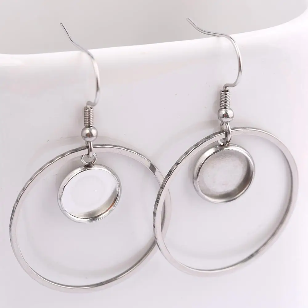 reidgaller 10pcs stainless steel fit 10mm 12mm cabochon earring base blanks with hoop circle charms diy jewelry bezel settings