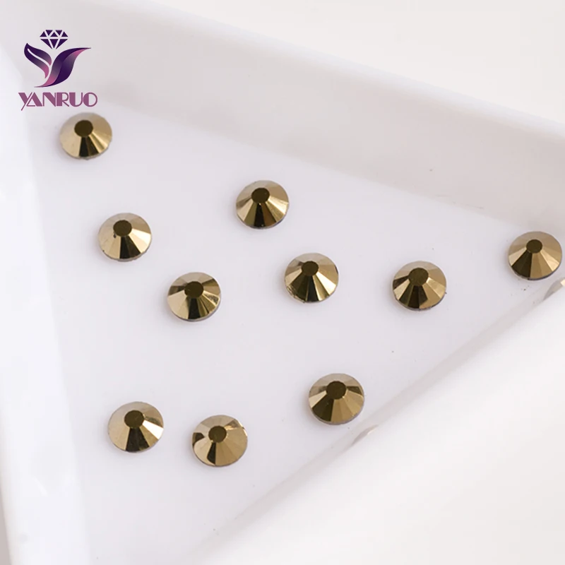 YANRUO 2058NoHF Aurum Non Hotfix Crystals Rhinestones Flatback Strass Pedrarias Nail Art Gold Stones Cold Glue on Shoes Clothes