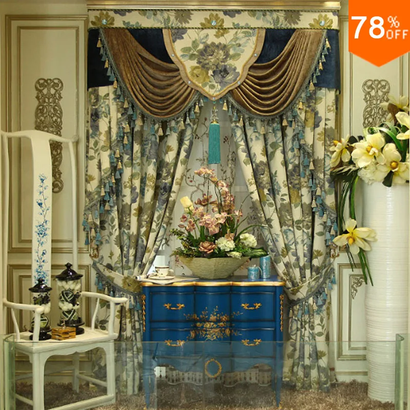 Water Colour Flowers Luxurious Artist Design Hook Hang Style curtains for living room curtains Of Restaurant Beige Green Palace