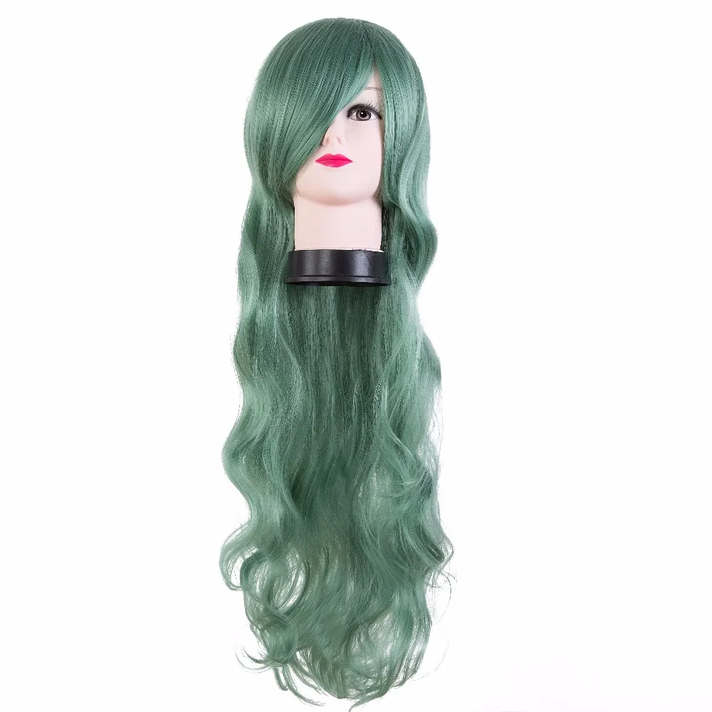 Green Wig Fei-Show Synthetic Heat Resistant Fiber Carnival Peruca Perruque Peruk Cosplay Long Curly Women Hair Salon Party Peluk