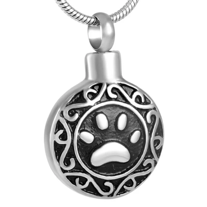 IJD8584 Cremation Animal Paw Print Jewelry Pet Memorial Urn Necklace Memorial Cremation Ashes Pendant 316L Stainless Steel Urn