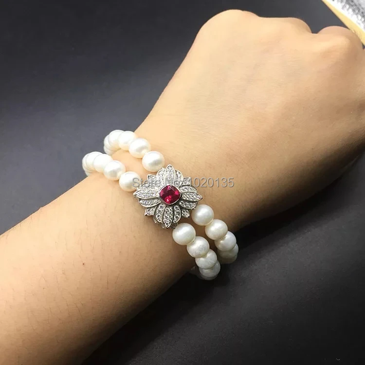 2rows white 8-9mm near round  beads round   bracelet  8inch FPPJ  FPPJ wholesale