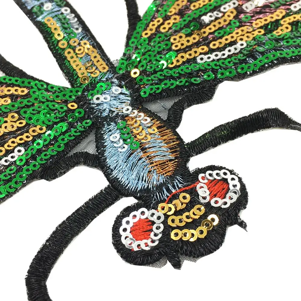 3pc Dragonfly Sequin Embroidery Patch Embroidered Applique Insect Patches For Clothing Appliques Parches Iron On 28x21cm AC1191