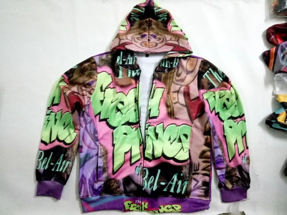 

REAL American SIZE Custom Fresh Prince bel air Sublimtion Print Zipper Up Hoodies Jacket