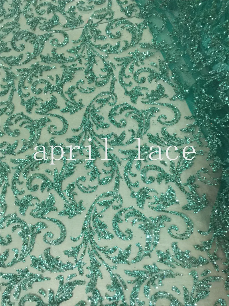 5yards ho001# 6054 green color glued glitter  mesh lace fabric for wedding /sawing/party,all color can make