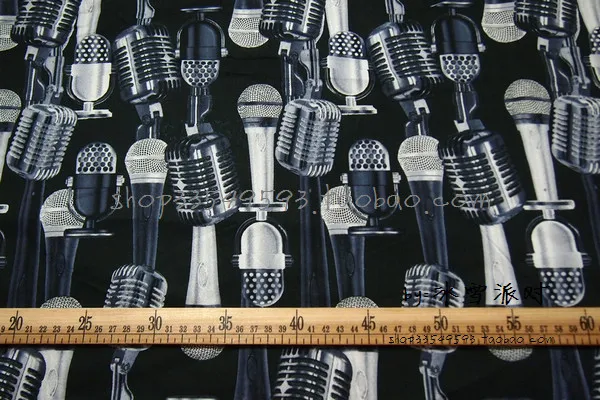 130cm*50cm 1pcs Thin 100%Cotton Fabric Patchwork Telas,Black Microphone Printed Fabric Diy Sewing Clothing Quilting