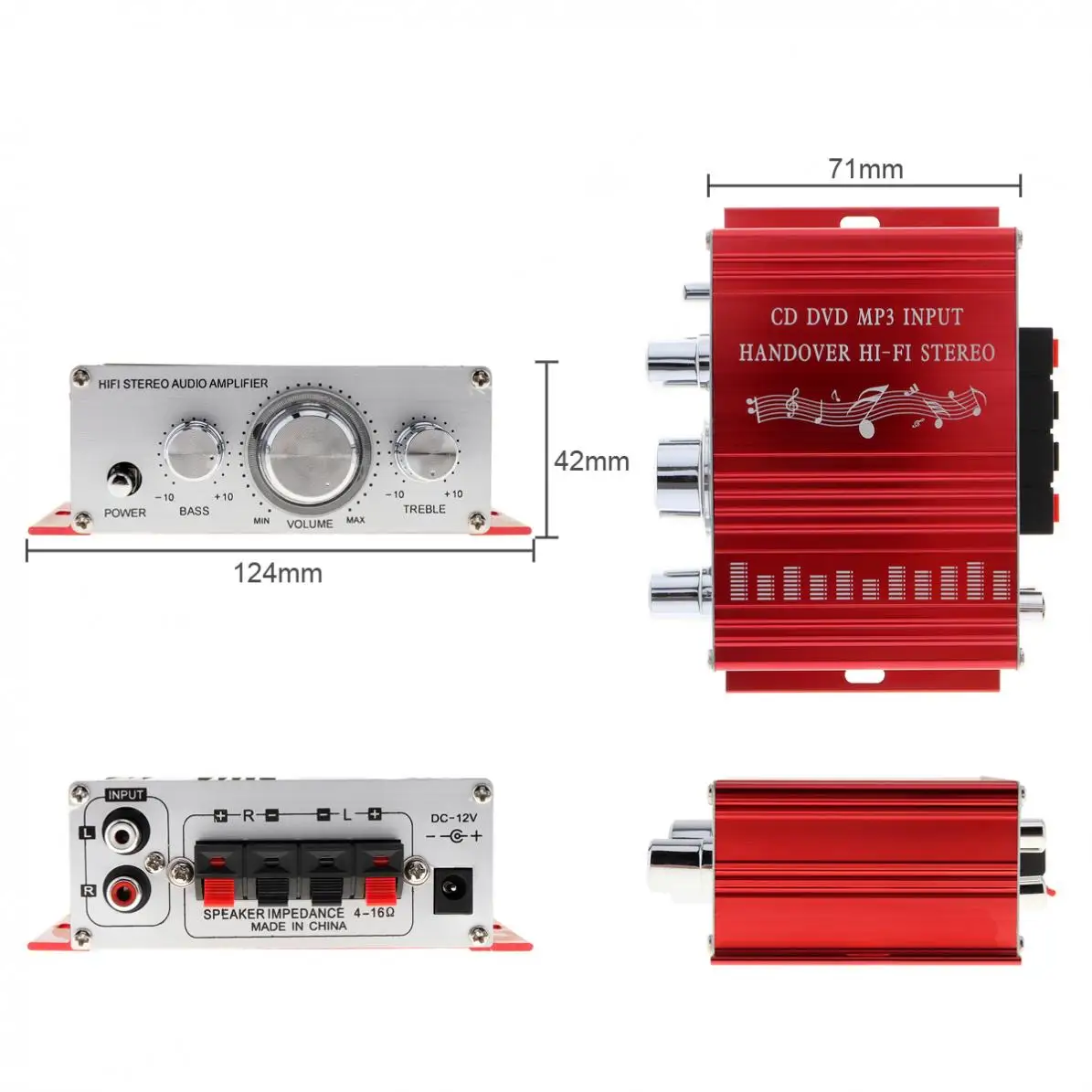 Mini Car Amplifier Motorcycle Home Boat Auto Stereo Audio Amplifier 2 Channel Digital Hi-Fi Amp Support CD DVD MP3 Input