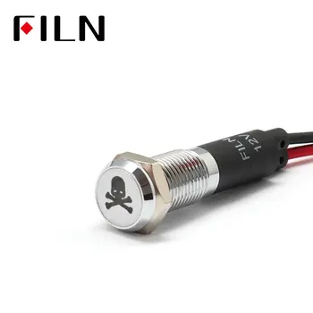 FILN-luz indicadora led para salpicadero de coche, símbolo de etiqueta de Calavera, rojo, amarillo, blanco, azul, verde, 12v, cable de 20cm, 8mm