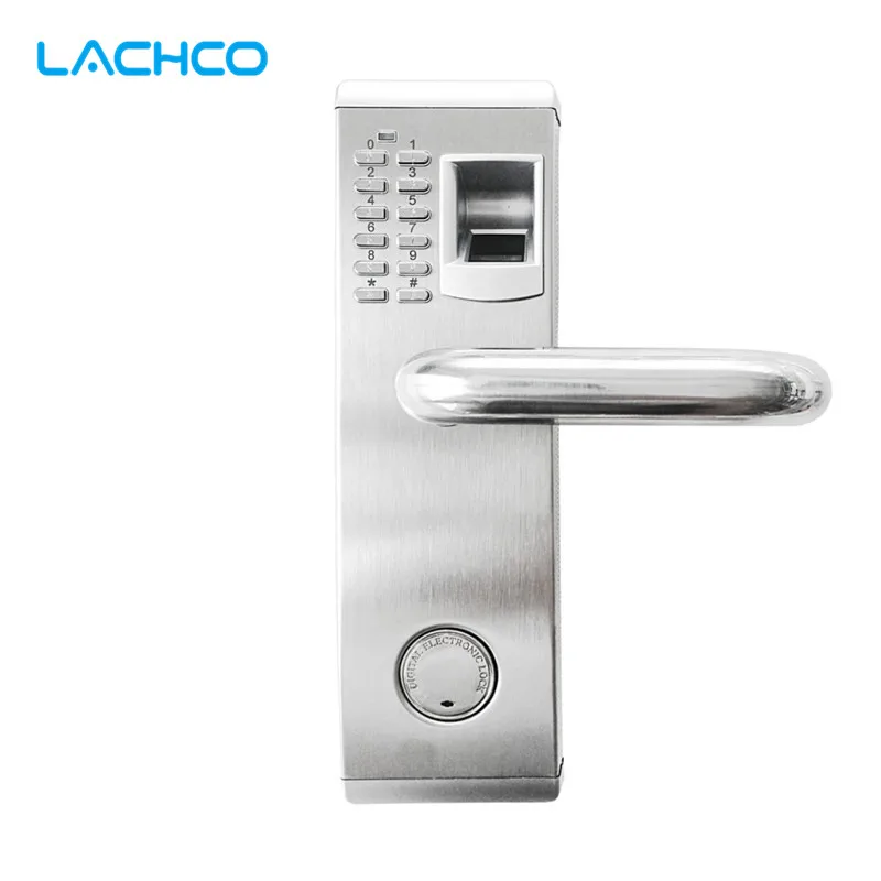 

LACHCO Biometric Fingerprint Electronic Door Lock Password Keypad Key Stainless Steel Latch Bolt Smart Code Lock L16074BS