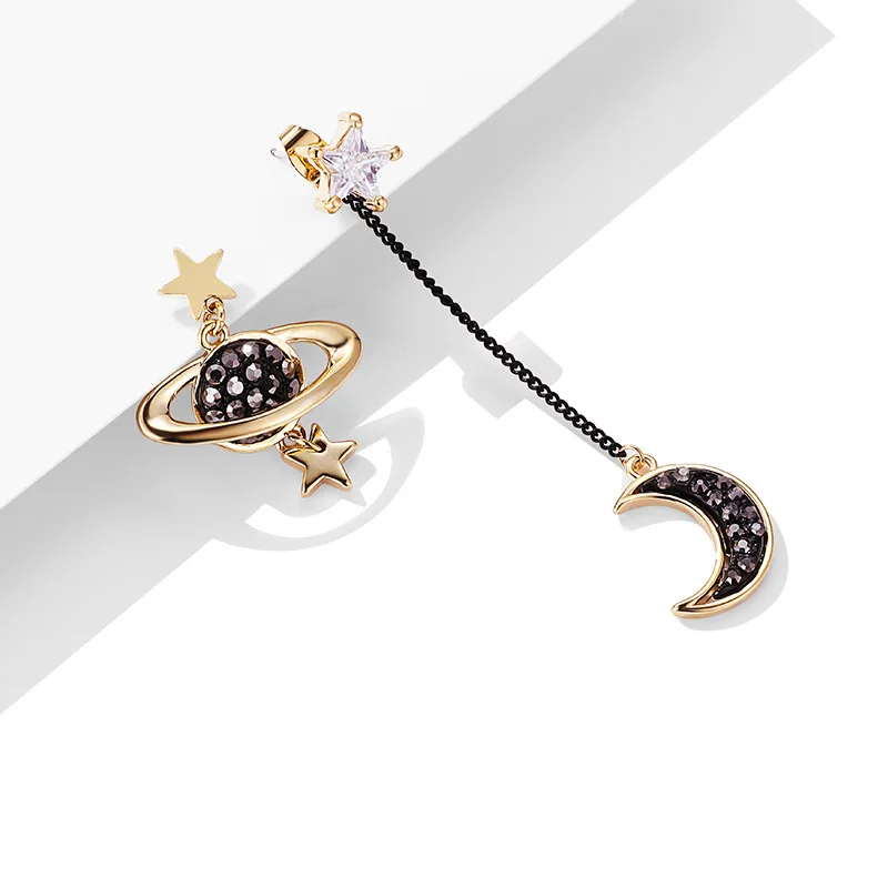 New Geometric Asymmetrical Star Moon Pendant Earrings For Women Fashion Planet Long tassel Personality Ear Jewelry Girl Gifts