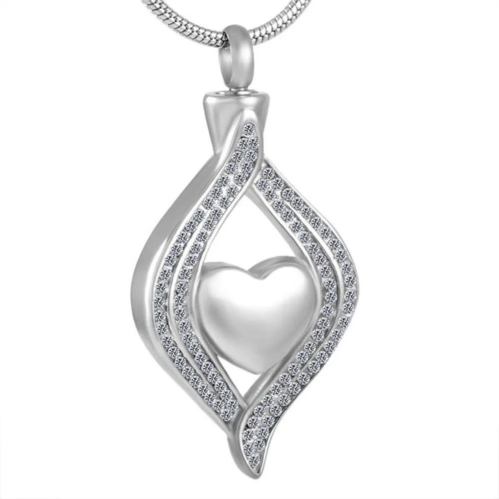 MJD8111 Heart in crystal stainless steel cremation jewelry ashes urn necklace for women men (Pendant Only)