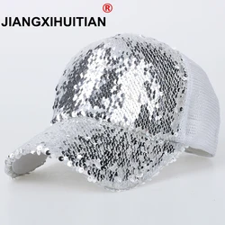 NEW Sequins Paillette Bling Shinning Mesh Baseball Cap Striking Pretty Adjustable Women Girls Hats For Party Club Gathering