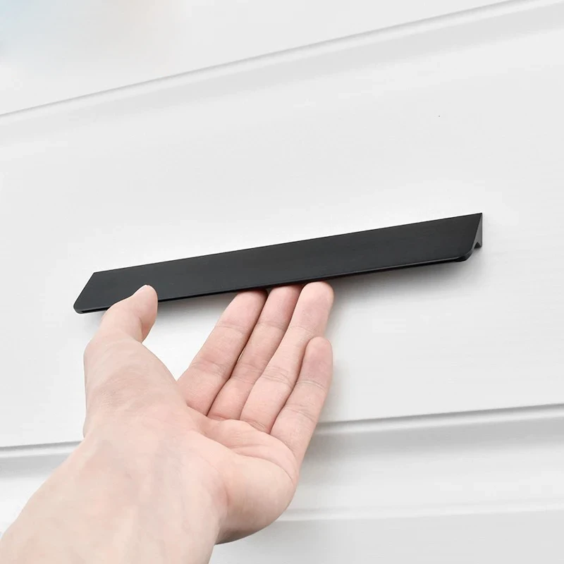 Modern simple cabinet door edge handle wardrobe drawer pulls black hidden furniture handle Zinc alloy kitchen cabinet knob 160mm