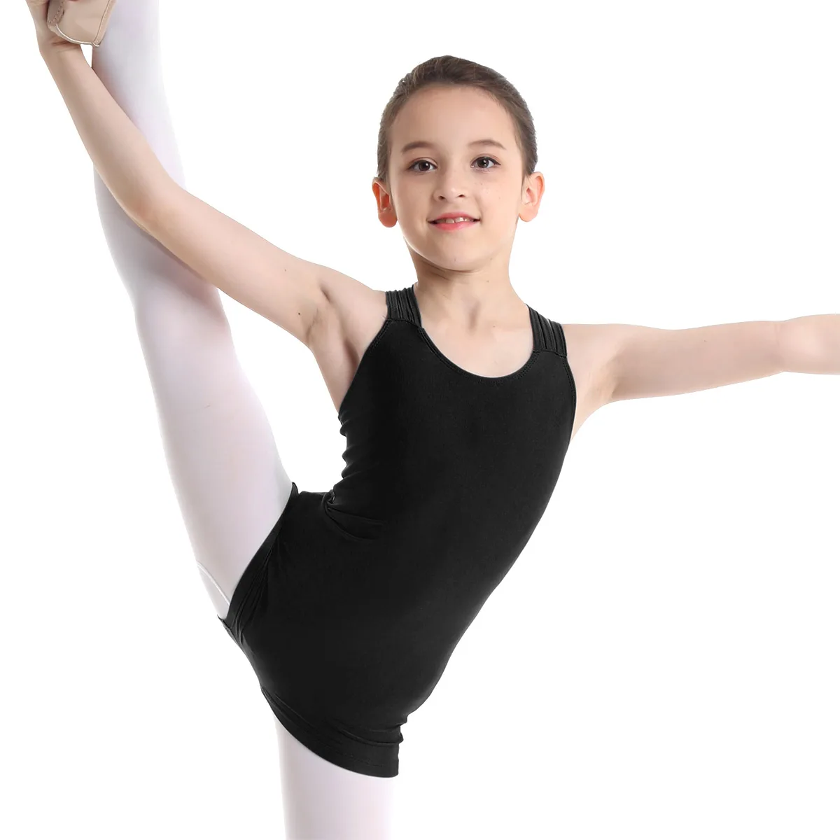 AqLeotard-Costumes de danse de ballet pour filles, robe de ballerine pour enfants, justaucorps à bretelles en fibre