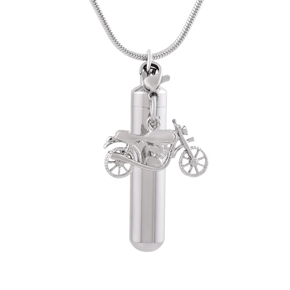 CMJ9871 Vintage Old Times Remabrance Memorials Cylinder Tube Ashes Holder Pendant With Bike Cremation  jewelry charms