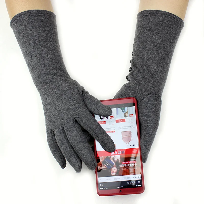 Guantes de algodón alargados con pantalla táctil de 30 CM, forro polar de punto elástico a la moda para mujer para mantener el calor en primavera y