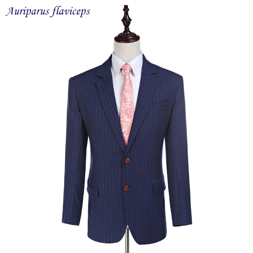 

2023 Pinstripe Jacket Notched Lapel Groom Tuxedos 2 Buttons Worsted Wool Jacket Custom Made Suit Jacket 1 Piece Blazer