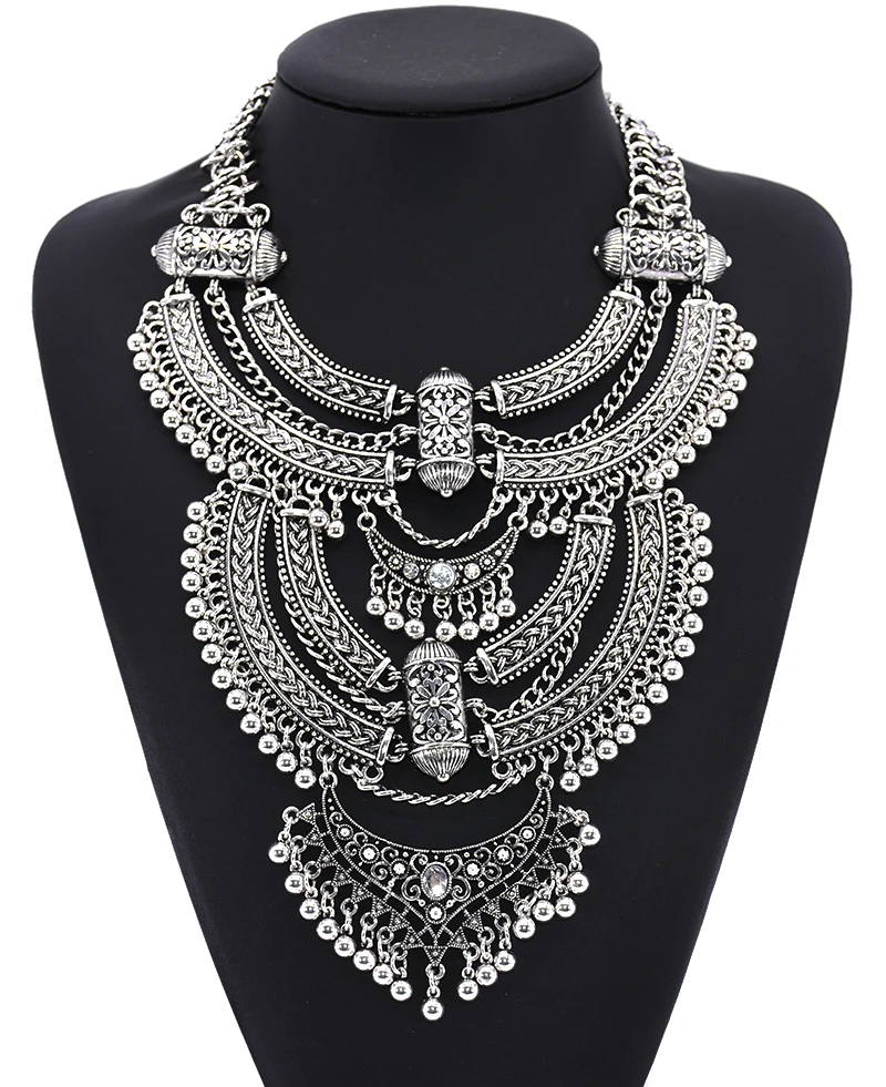 Indian Silver Plated Vintage Statement Large Collar Choker Necklace Women Bohemian Gypsy Ethnic Retro Maxi Big Necklace Jewelry