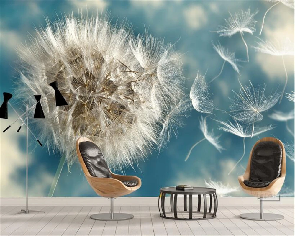 

Beibehang 3D Wallpaper Light Blue Pure Pure Dandelion Nordic Simple Living Room Bedroom TV Background Wallpaper papel de parede