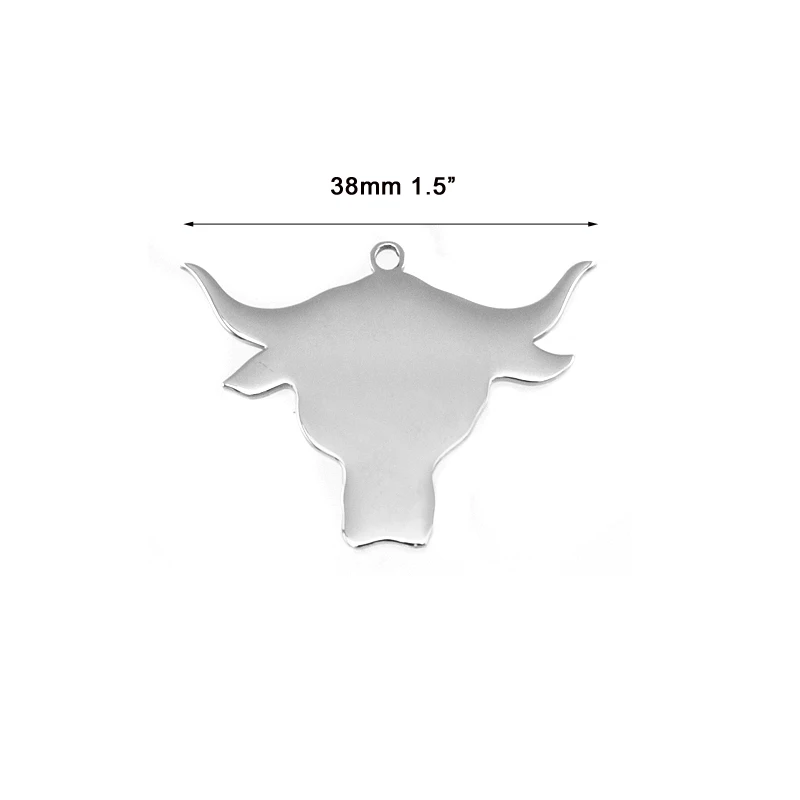 100pcs Stainless steel jewelry bull ox head necklace pendant plain blank style one loop charm mirror polished wholesale pendants