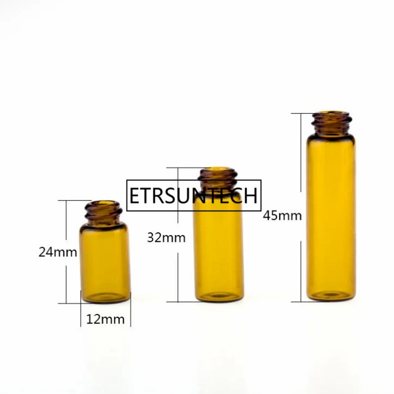 1 ml/2 ml/3 ml Mini Amber Glas Etherische Olie Reagentia Hervulbare Sample Fles Bruine Glazen Flesjes met Cap F1558