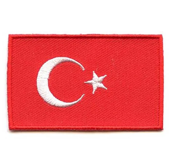 Turkey Flag Embroidery Patches Fashion Label Tags Twill with Flat Broder and Iron On Backing Accept Custom Free  MOQ50pcs