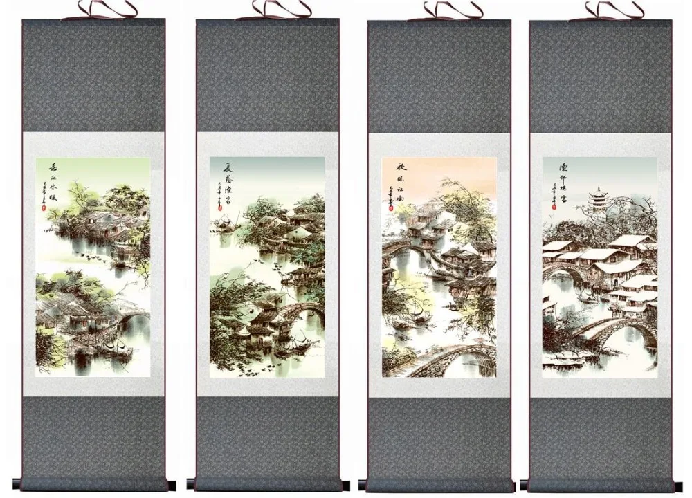 

4pc/lot Shanshui painting Traditional people painting Chinese scroll painting landscape art painting home decoration painting