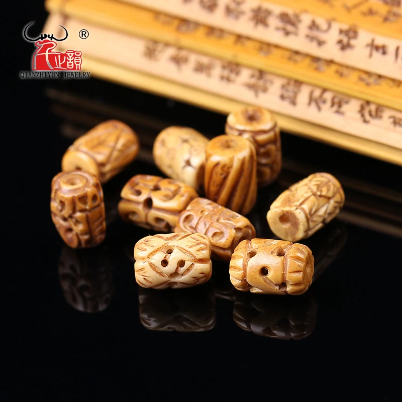 5PCS yak bone bead hand-chain necklace DIY scatter beads Handmade Carved Retro Fabric beads 9mmX13mm Tibetan style hole 1.5mm