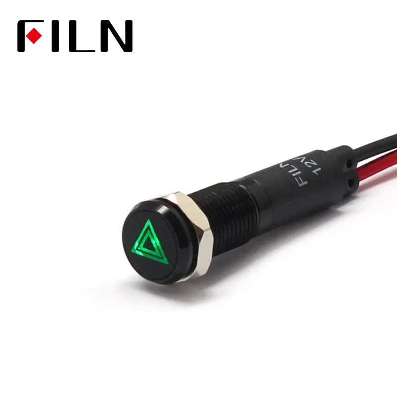 FILN 8mm  Car dashboard Double flash danger mark  symbol led red yellow white blue green 12v led indicator light with 20cm cable