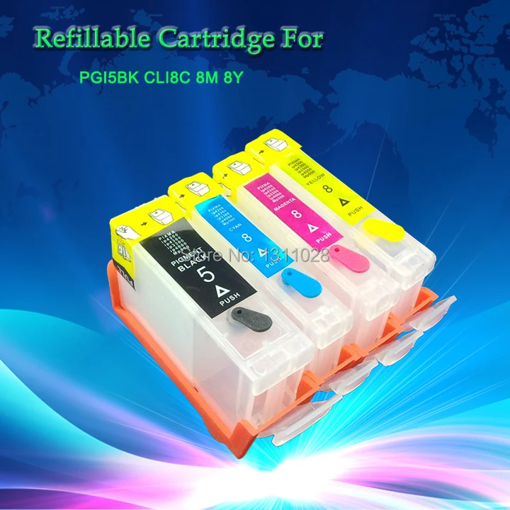 INK WAY PGI-5BK CLI-8 C M Y  chipped refillable cartridges ,ink refill kit for PIXMA IP3300 IX4000 IX5000,1SET,4PCS