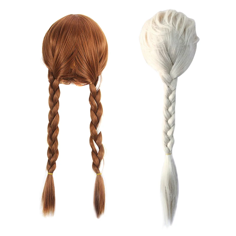 Anna Elsa Wig for Girls Cartoon Dress up Party Accessories Children Rayon Braid Headwear Kids Holloween Supply Princess Hair Wig