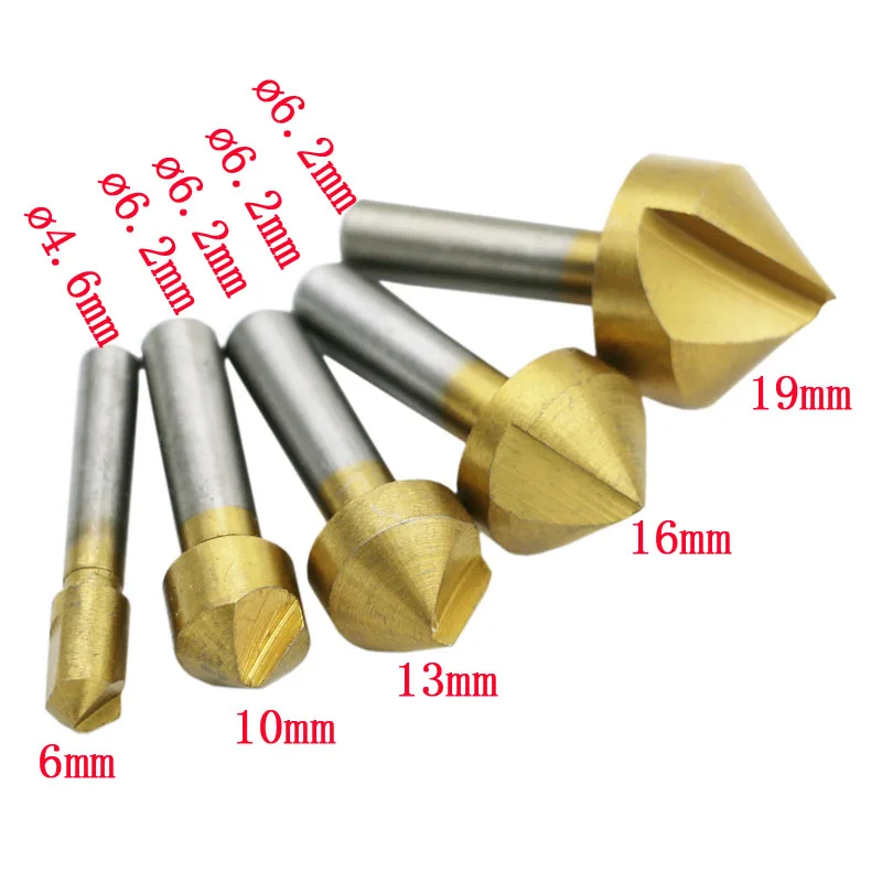 

6mm 10mm 13mm 16mm 19mm 6-19mm Carbon Steel Titanium Coated 90 Degree Single Flute Edge Wood Chamfer Core Countersink Drill Bit