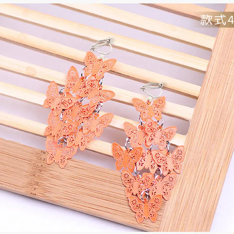 JIOFREE New Fashion 8 Color Alloy Butterfly Clip on Earrings No Pierced Long Earrings For Women Fashion Jewelry