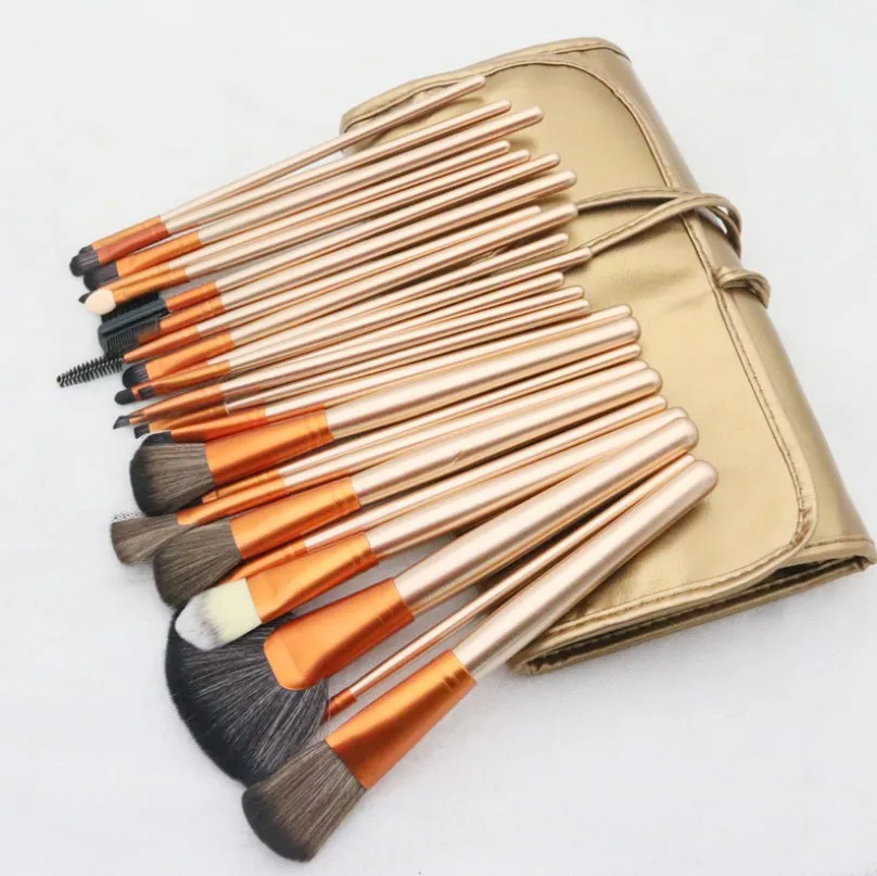 Makeup Brushes set ! 24 pcs Wood Makeup Brushes Cosmetic Make Up Set Kit Pouch Bag Black Powder Brush Hot Sale