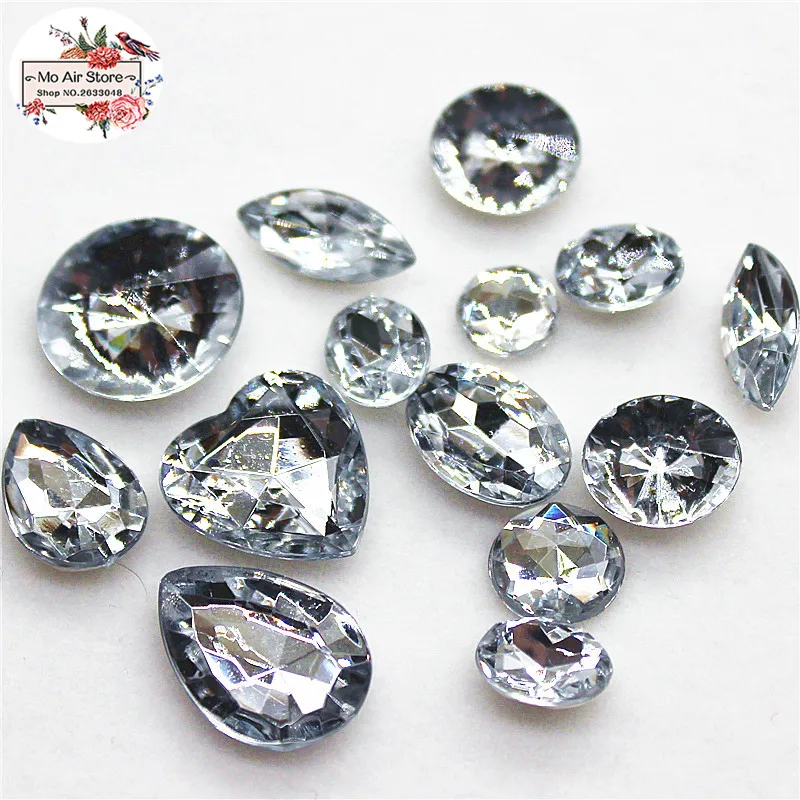 100pcs 10-18mm oval round heart mix size clear Acrylic rhinestones stone Facets point rhinestones decoration DIY craft no hole