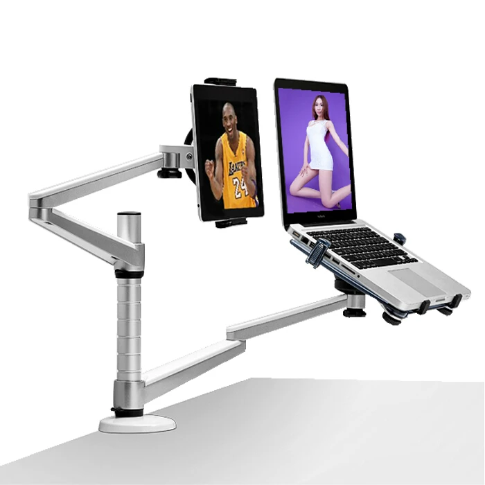 OA-9X Desktop Full Motion Dual Arm Laptop+Tablet PC Stand Rotate Holder For Notebook 10-15 inch and All Tablet PC 7-10 inch