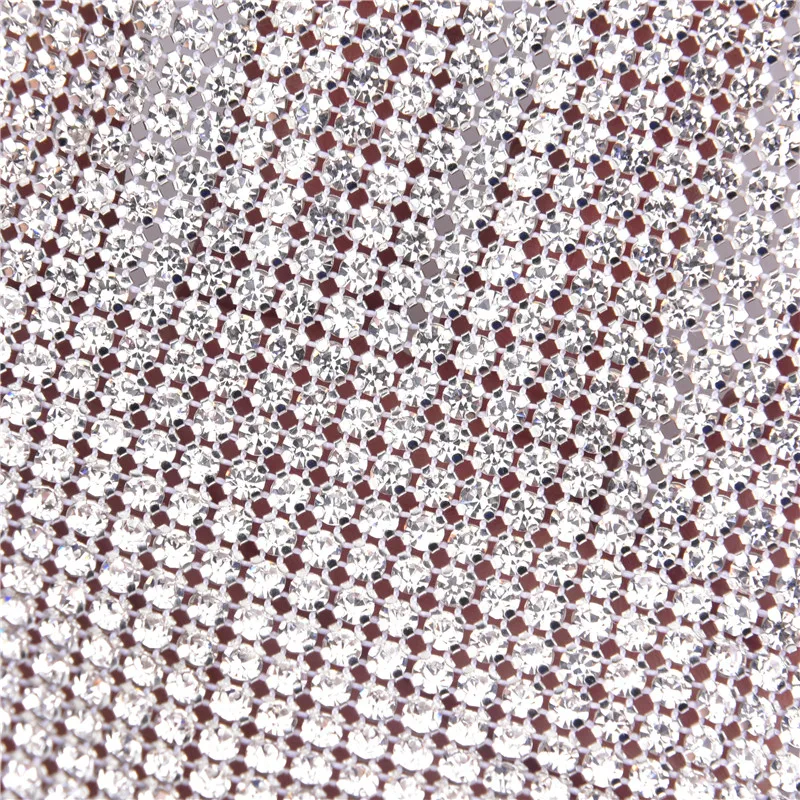 Ss12 36 fila trasparente cristallo strass tessuto maglia rifilatura cucire su artiglio diamante pietra catena argento bianco pizzo foglio