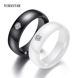 New Arrival Black White Colorful Ring Ceramic Ring For Women With Big Crystal Wedding Band Ring Width 6mm Size 6-10 Gift For Men