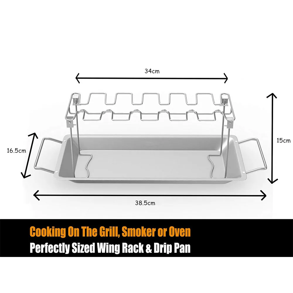 LMETJMA Chicken Wing and Leg Rack 14 Slot Stainless Steel Chicken Leg Grill Rack Chicken Drumstick Roaster For Oven Grill KC0272