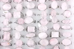 Wholesale Bulk 10Pcs Mix Style Natural Pink Quartz Stone Ring Band Zinc Alloy Ring Wedding Engagement Jewelry