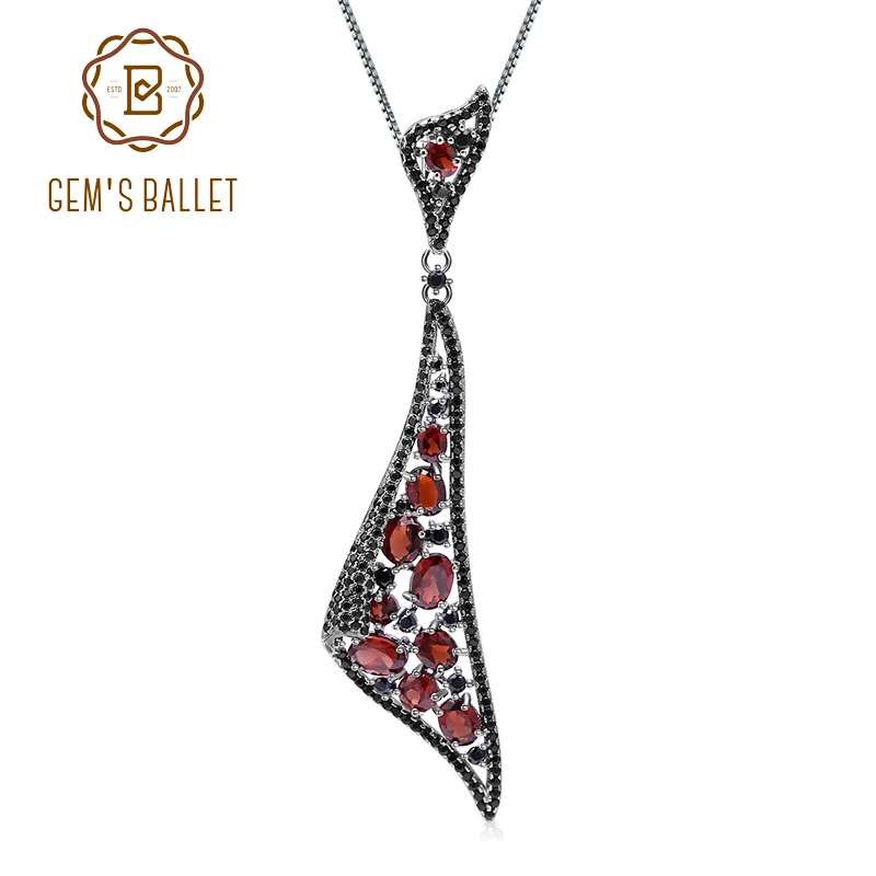 GEM'S BALLET 6.32Ct Natural Garnet Gemstone 925 Sterling Silver Vintage Gothic Irregular Pendant Necklace for Women Fine Jewelry