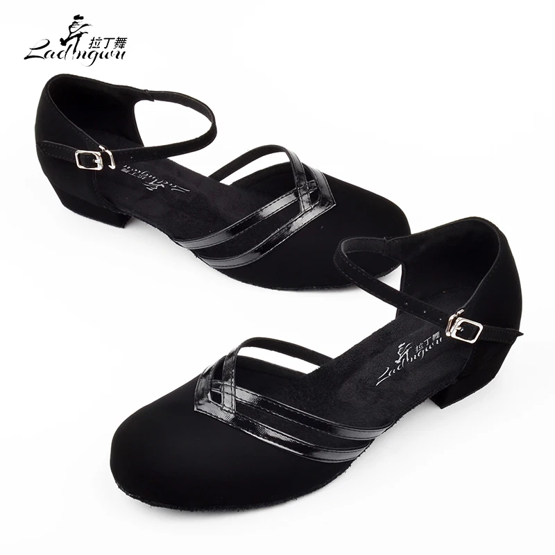Ladingwu-zapatos de tacón cuadrado de franela para mujer, calzado de baile latino, Salsa negra, tacón bajo, fondo suave de 3cm, novedad de 2018