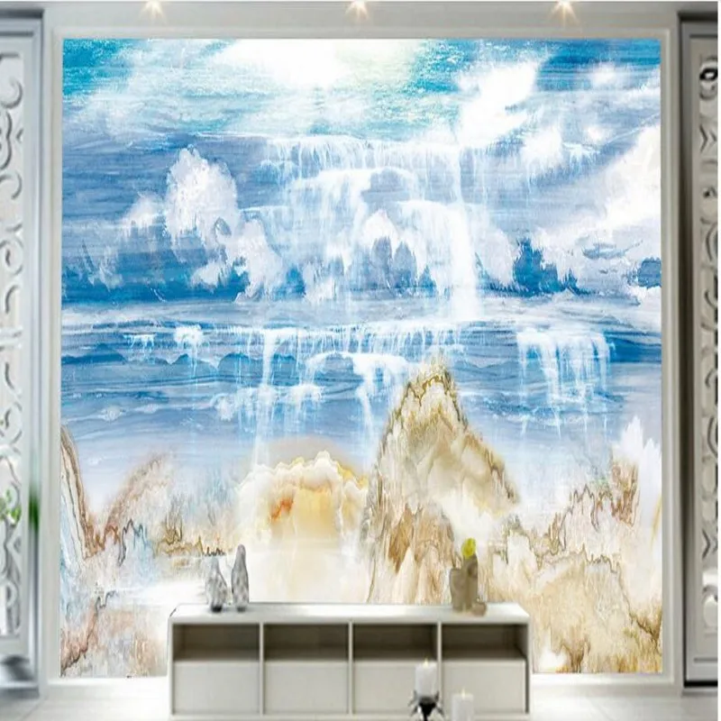 beibehang  3d high - definition marble marble pattern clouds sea water wealth of the background wall non - woven wallpape