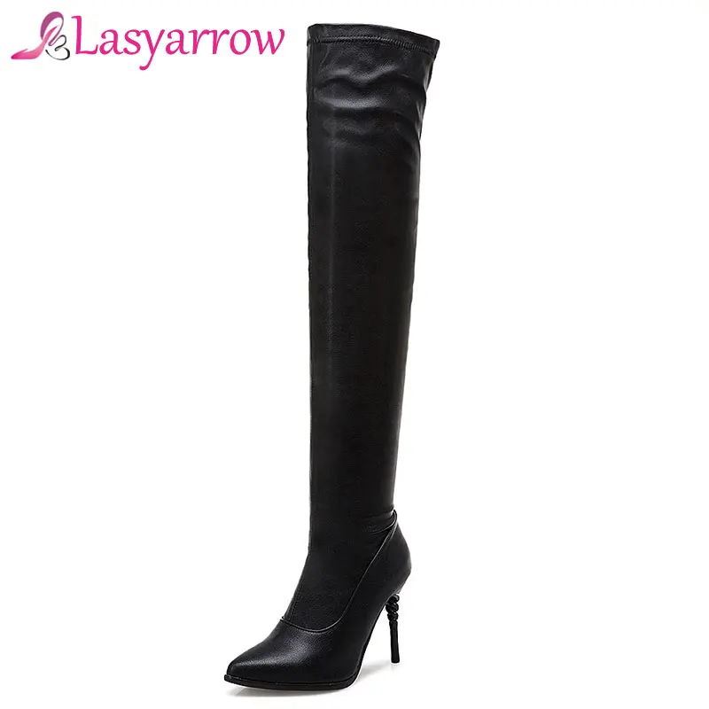 Lasyarrow Sexy Thigh High Boots Large Size Black Red Over The Knee High Heel Boots Women 2018 Winter Warm Ladies Long Boots F203