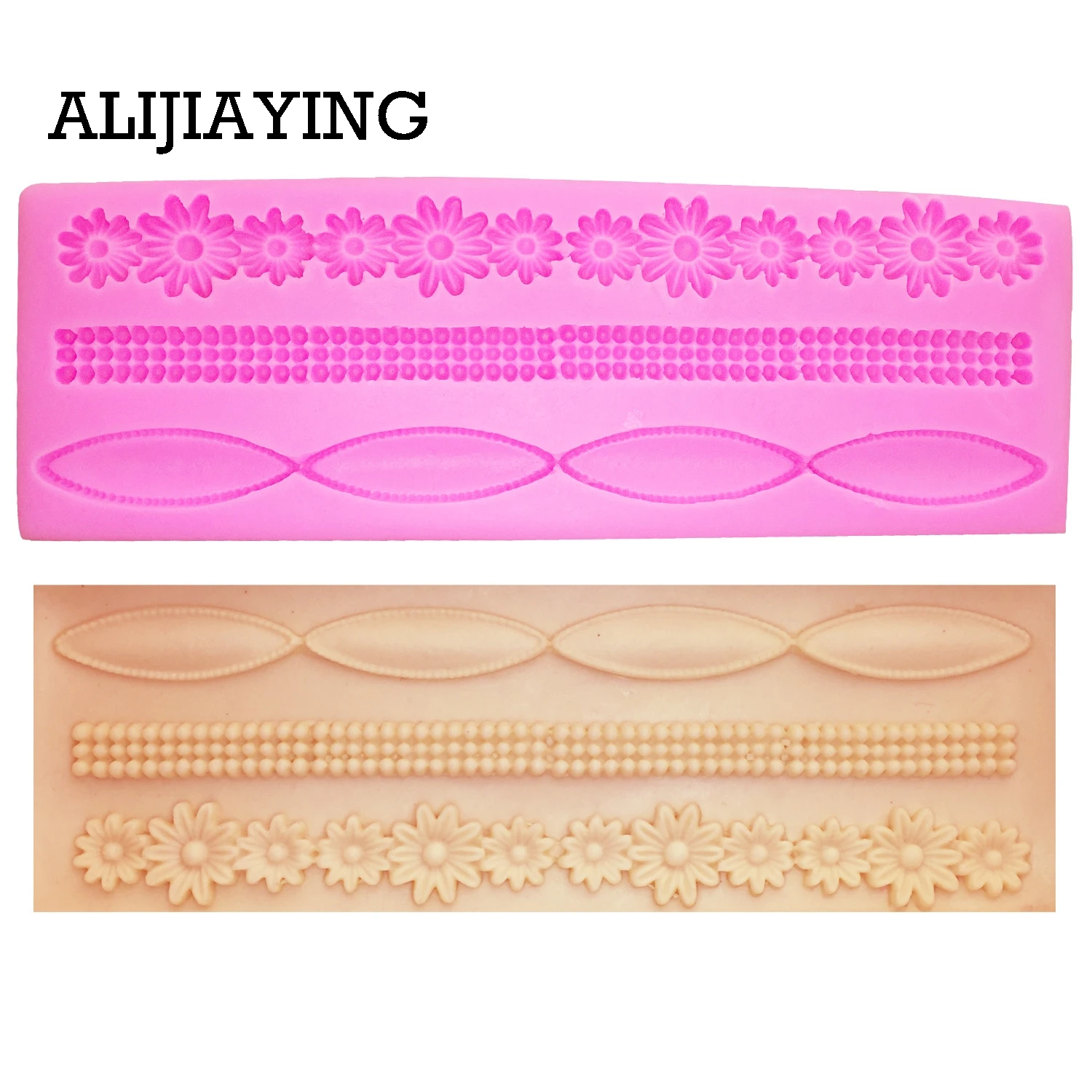 M0003 Long Pearl Necklace Flower Lace Shaped Fondant Silicone Mold Sugar Mould for Cake Decoration Chocolate Tools