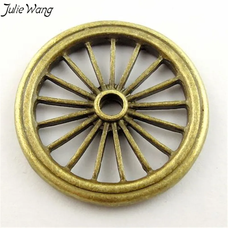 

Julie Wang 15PCS Antique Bronze Tone Horse Carriage Wheel Round Shape Vintage Charm DIY Findings 3.5mm Hole in Middle 33*33mm