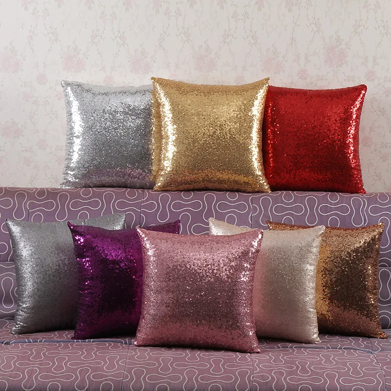 Italy style Sequin pillow cushion satin Home Decorative Throw Pillow Pillowcase 40x40cm pillow cover travesseiro